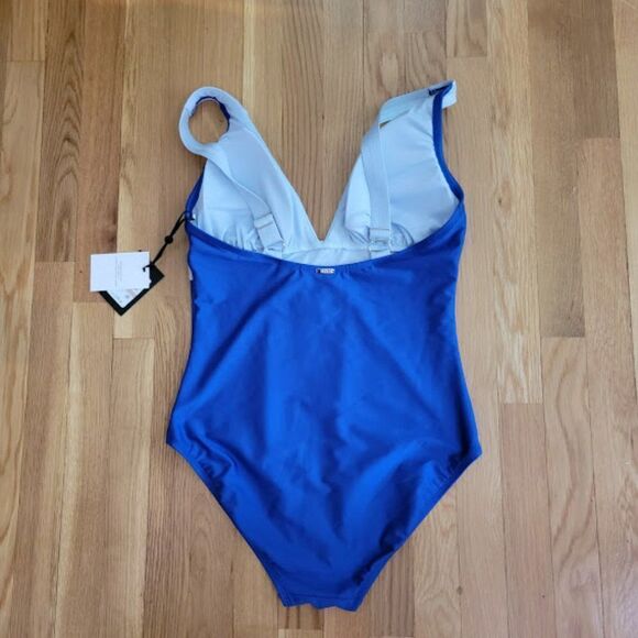 DKNY Plunging Colorblocked One-Piece Swimsuit Blue Size 12 - Picture 10 of 13